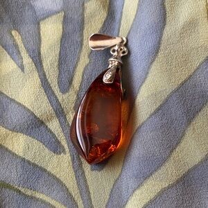Amber Pendant with Silver Accents